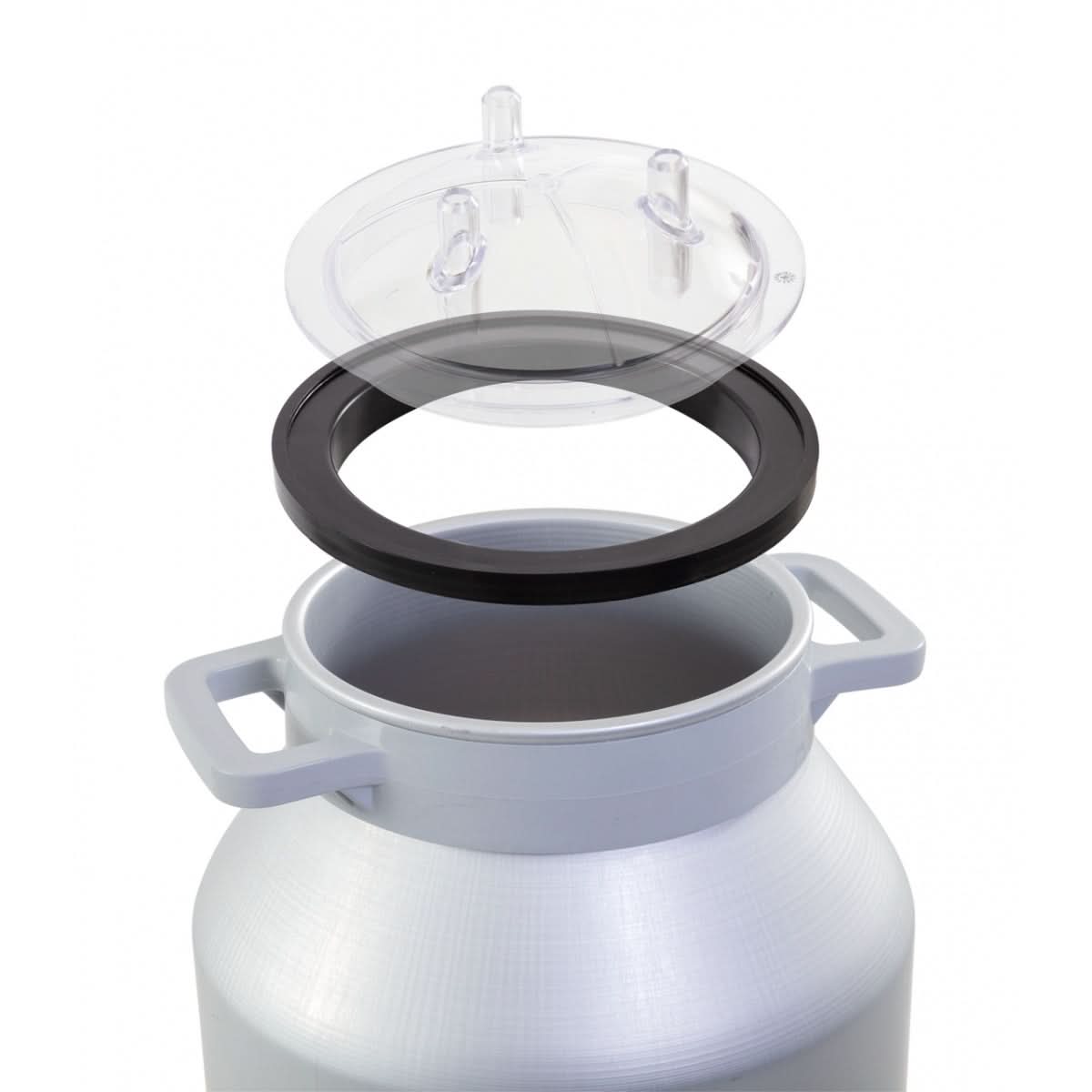 Capac plastic transparent cu 3 ieșiri pentru bidon lapte 40 litri - compatibil furtun 16/25 mm