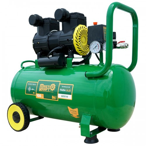 Compresor de aer 50L MasterKraft LSD-1600W/50, 1.2 kW, 2 cilindri, fara ulei, silentios