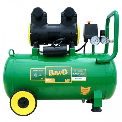 Compresor de aer 50L MasterKraft LSD-1600W/50, 1.2 kW, 2 cilindri, fara ulei, silentios