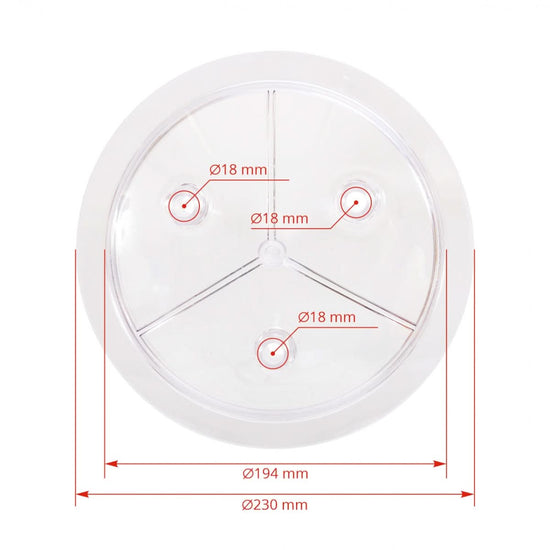 Capac plastic transparent cu 3 ieșiri pentru bidon lapte 40 litri - compatibil furtun 16/25 mm