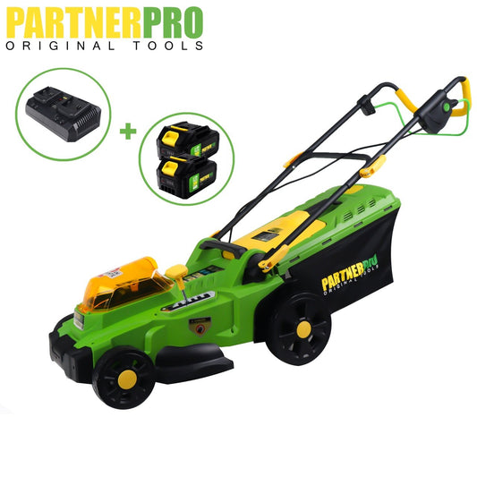 Mașină de Tuns Gazon pe Acumulator PARTNERPRO PP8A110-J, 2x20V 4Ah, 3300 rpm, Coș 35L