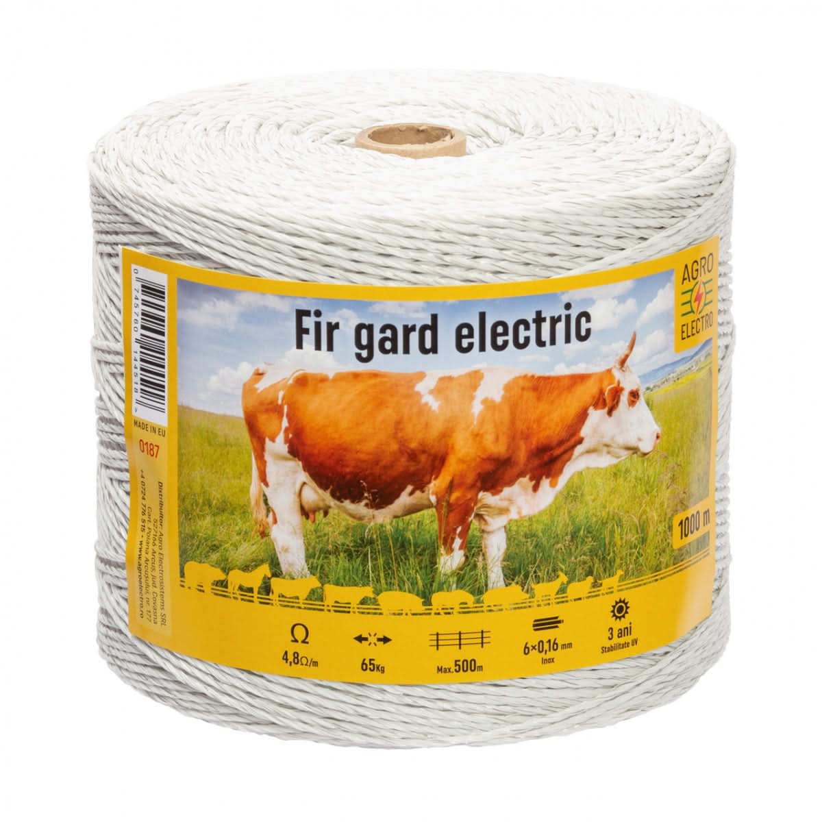 Fir gard electric 1000 m, rezistenta la rupere 65 kg, rezistenta electrica 4,8 Ω/m