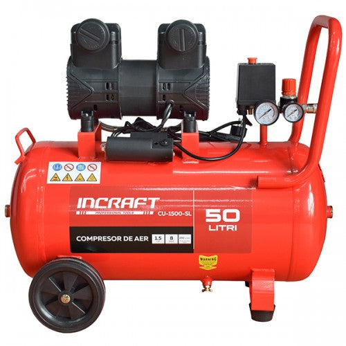 Compresor de aer fara ulei INCRAFT CU-1500-SL, 50L, 1.5 kW, 2 cilindri, silentios