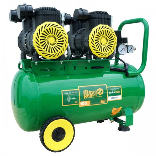 Compresor de aer 50L MasterKraft LSD-1600W/50/2, 2.4 kW, 4 cilindri, fara ulei, silentios
