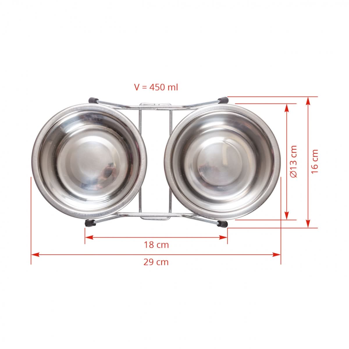Set 2 boluri inox cu suport metalic pentru caini sau pisici, 2 × 450 ml