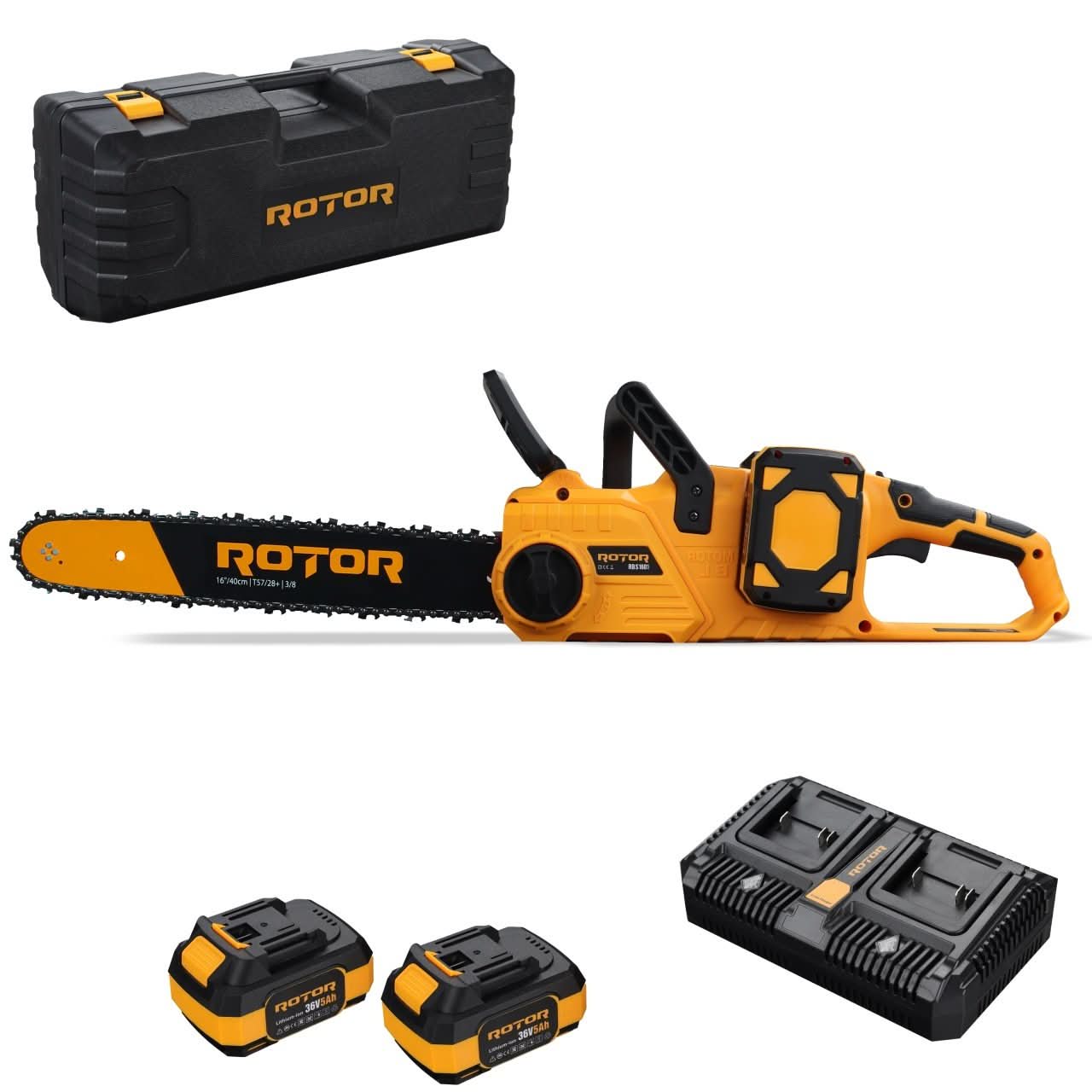 Drujba pe acumulator ROTOR RBS1601, 36V 5Ah, lama 40cm, 6000rpm, 26m/s, 2x baterii