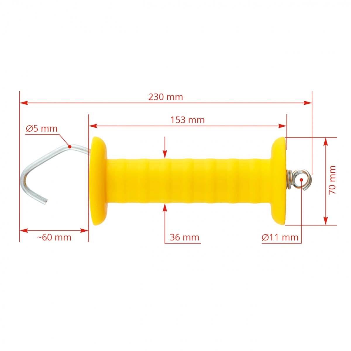 Maner galben pentru poarta gard electric, cu carlig si arc
