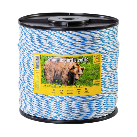 Frânghie gard electric 500 m, rezistenta la rupere 590 kg, rezistenta electrica 2,3 Ω/m