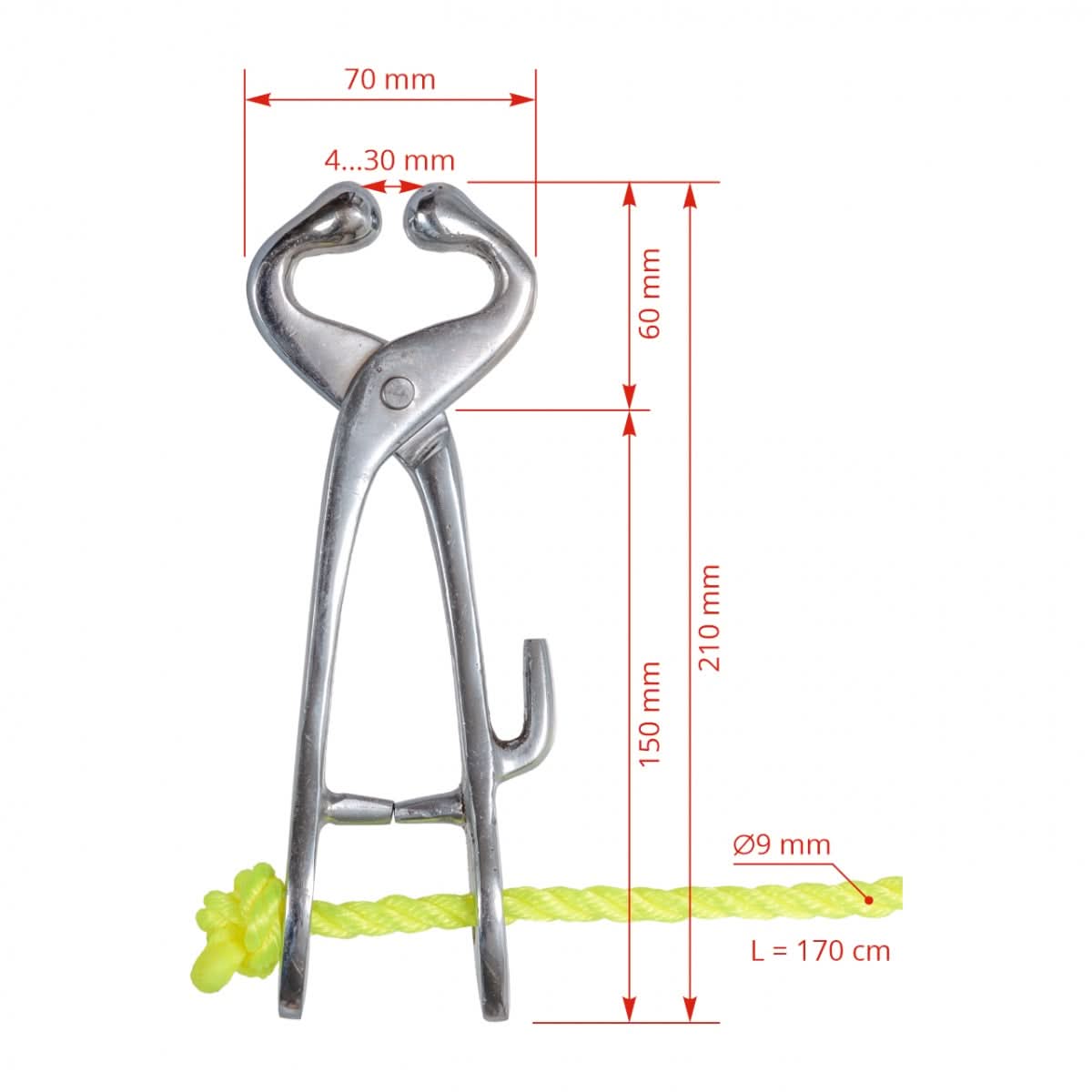 Mucarnita cu funie pentru bovine, otel nichelat, 1,7 m