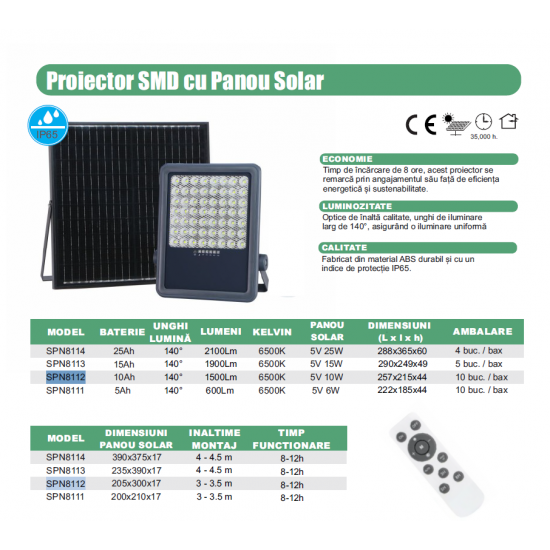 Proiector LED SMD Solar 200W, 6500K, 290x249x49 mm