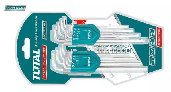 Set 18 Chei Imbus Hex si Torx TOTAL Industrial – Brat Lung, Otel Cr-V, 1.5mm–10mm / T10–T50