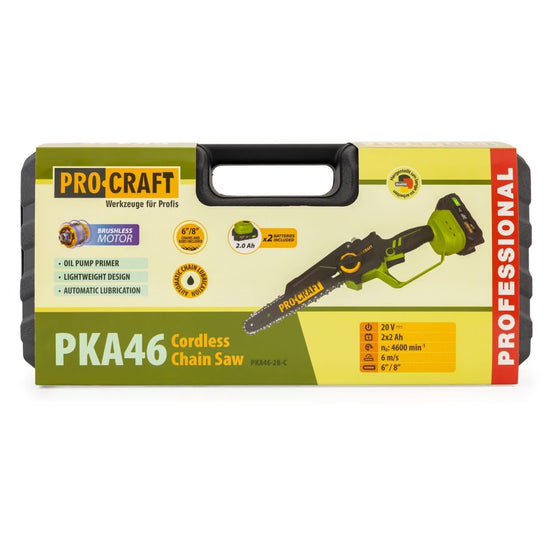 Mini Drujba cu Acumulator ProCraft PKA46, 20V, 2 Acumulatori 2Ah, Lame 15 si 20 cm, Motor Brushless
