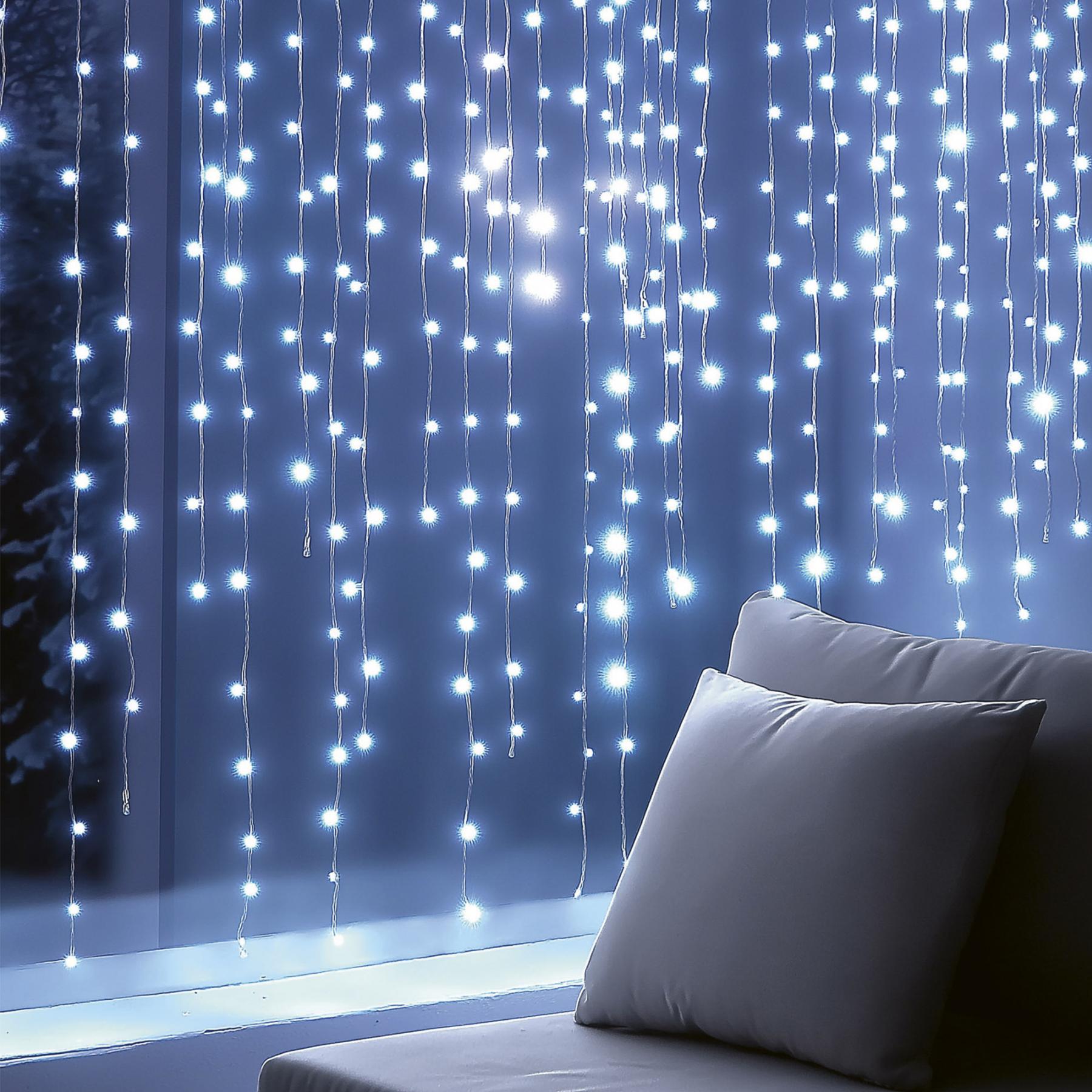 Perdea lumini LED DOT interior, 168 LED alb rece, 12 siruri x 14 LED, 1.2 x 1.4 m, cablu transparent