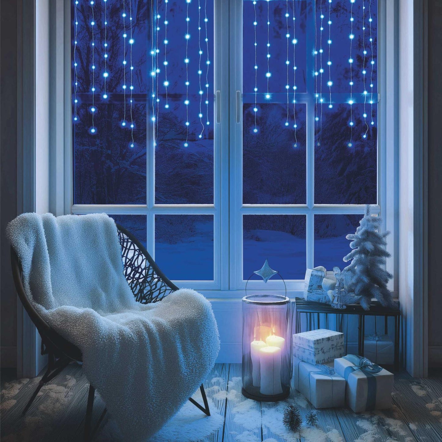 Perdea lumini LED DOT tip turcuri interior, 50 LED alb rece, cablu transparent, iluminare permanenta, adaptor inclus