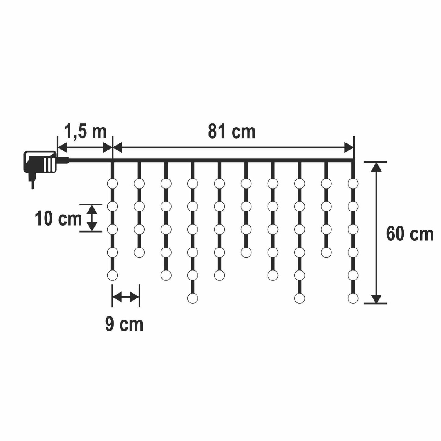Perdea lumini LED DOT tip turcuri interior, 50 LED alb rece, cablu transparent, iluminare permanenta, adaptor inclus