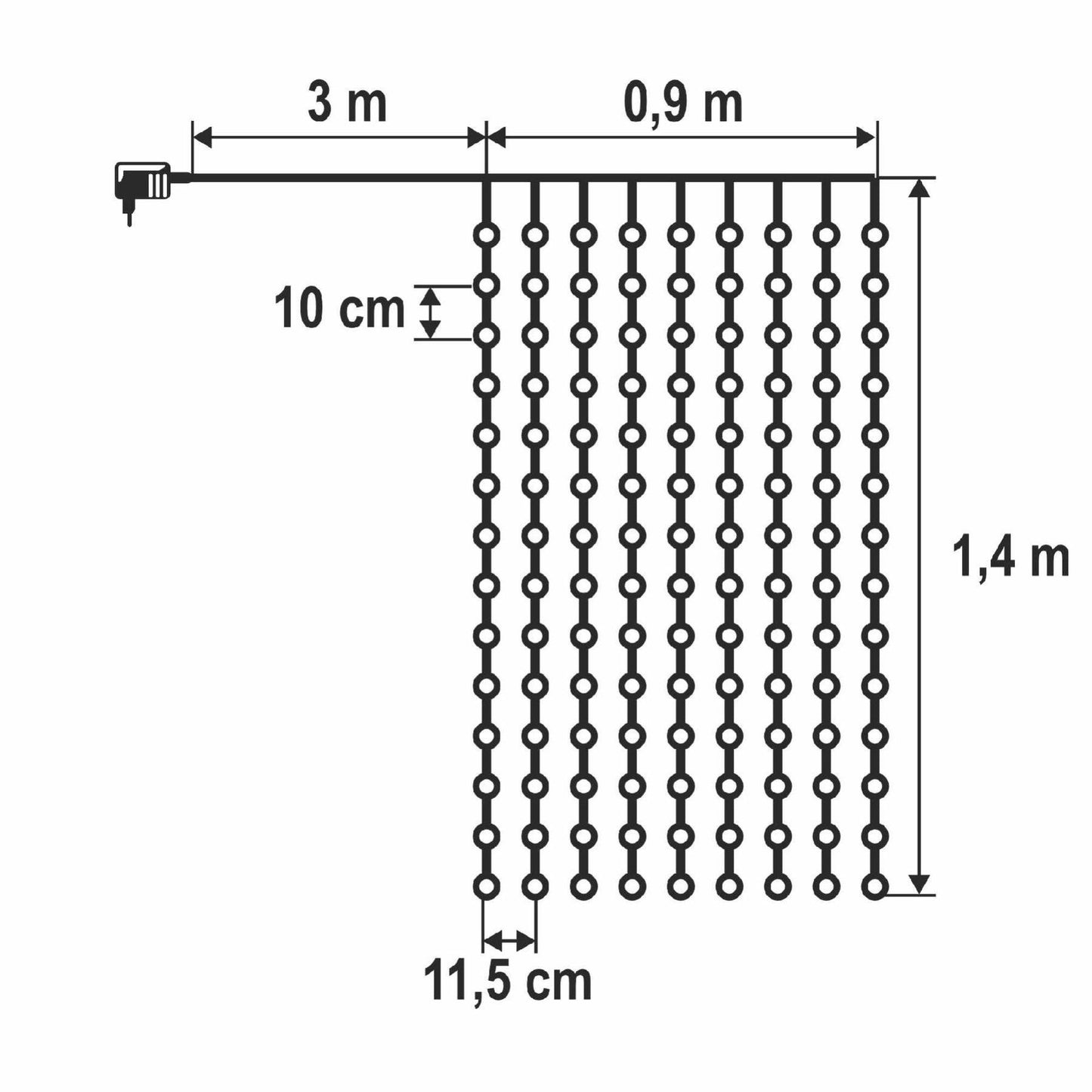 Perdea lumini LED DOT interior, 126 LED alb rece, 9 siruri x 14 LED, 0.9 x 1.4 m, cablu transparent