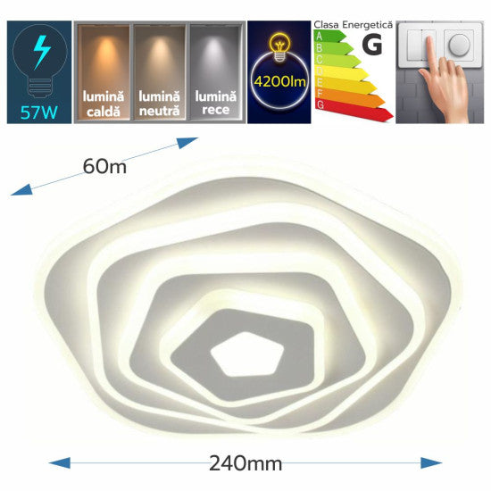 Plafoniera LED Surtur 57W, 4200lm, 240x240x60mm