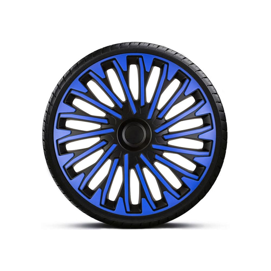 Set 4 capace roți universale 15 inch Albastru-Negru cu inel negru Soho, material plastic ABS