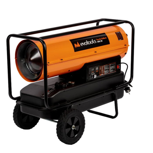 Tun de caldura pe motorina Evotools 682829 MFA 30 kW, 32 L , cu termostat si display digital, incalzitor profesional pentru santiere, ateliere si depozite