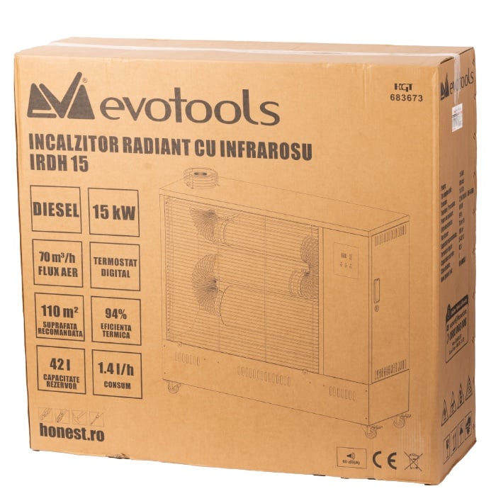 Incalzitor Radiant Diesel Evotools IRDH, 15 kW, rezervor 42 L