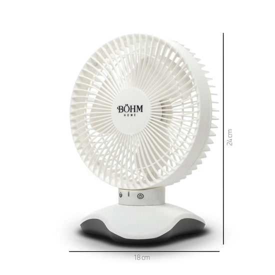 Ventilator de birou USB BÖHM BP2306, 6 inch, 3 viteze, 60° oscilatie, motor brushless 5W, alb