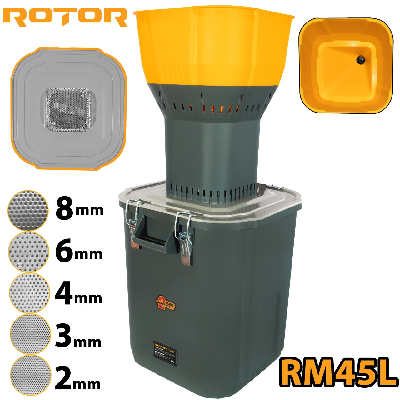 Moară electrică pentru cereale ROTOR RM45L, 1300 W, 19000 rot/min, Capacitate 45 L, 5 site de măcinare