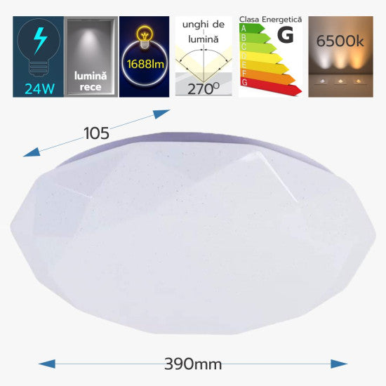 Plafoniera LED Diamant 24W, 1680 lm, 6500K, Ø390 mm