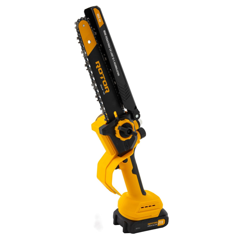 Mini drujba pe acumulator ROTOR RBS-82, 21V / 2Ah, Brushless, lama 20 cm, set complet cu 2 acumulatori si incarcator