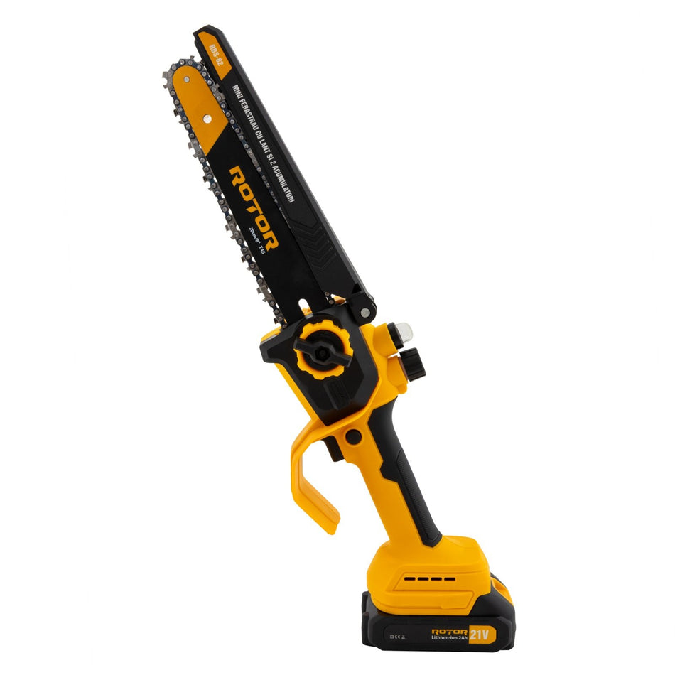Mini drujba pe acumulator ROTOR RBS-82, 21V / 2Ah, Brushless, lama 20 cm, set complet cu 2 acumulatori si incarcator