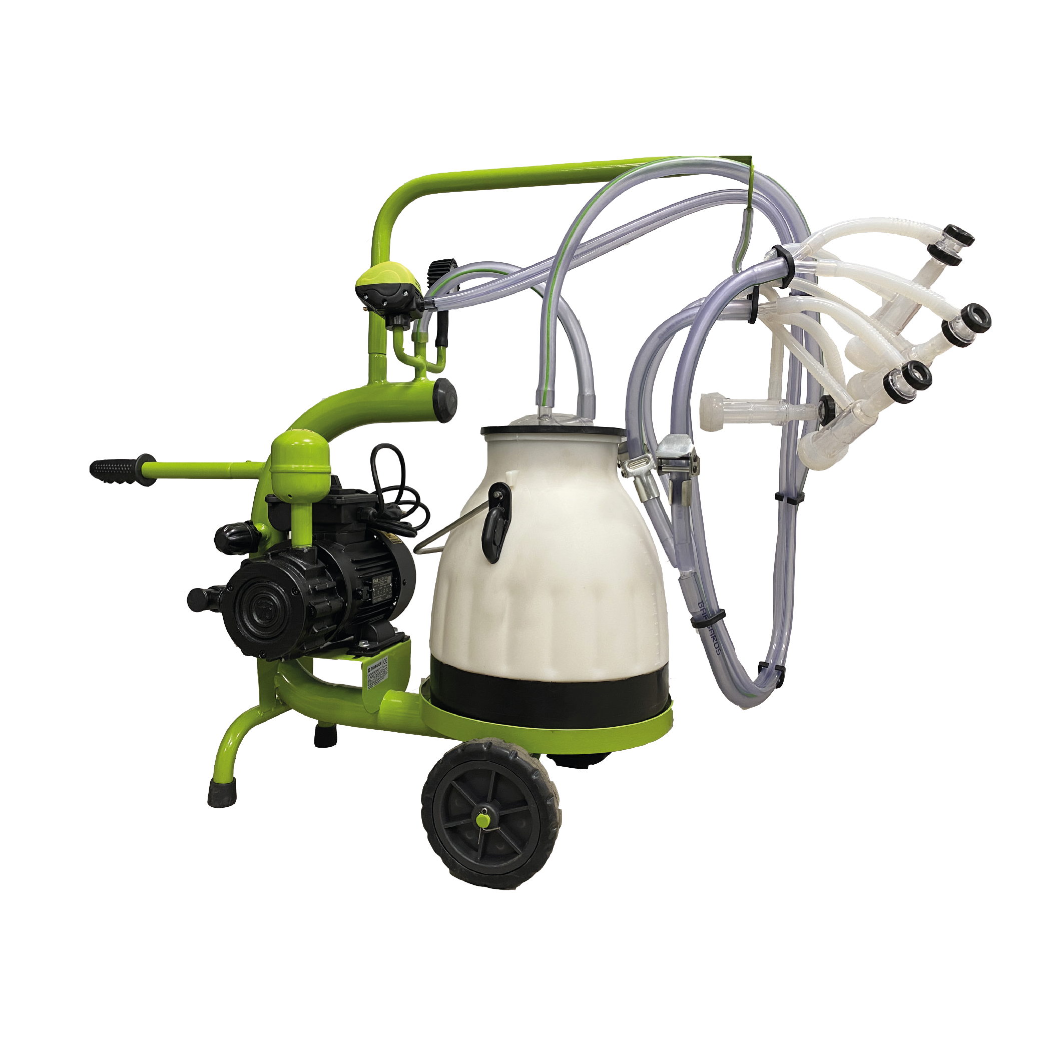 Aparat de muls capre ZEP, 2 posturi, bidon plastic 20L, pompa 250 l/min, motor 0.55 kW, pahare plastic