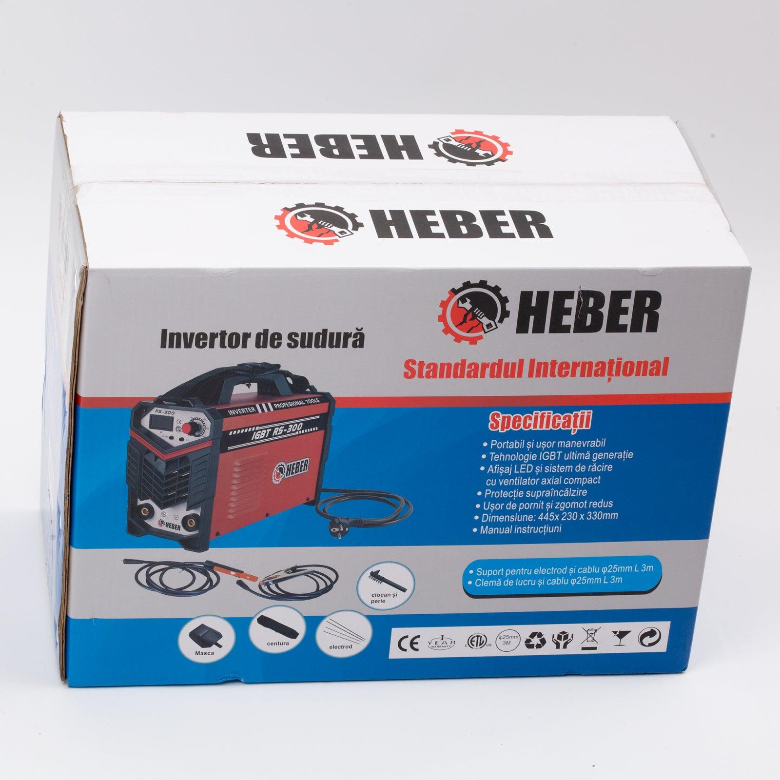 Invertor de sudura Heber RS-300, 300 A, electrod 1.6 - 5 mm, afisaj digital, lungime cabluri 3 metri accesorii de sudura incluse - ZEP.RO - Ți-e la îndemână!