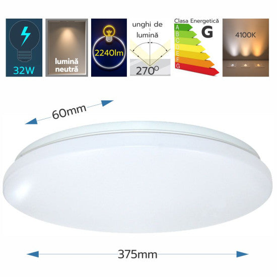 Plafoniera LED Slim Milky, 32W, Ø375x60mm, 4100K