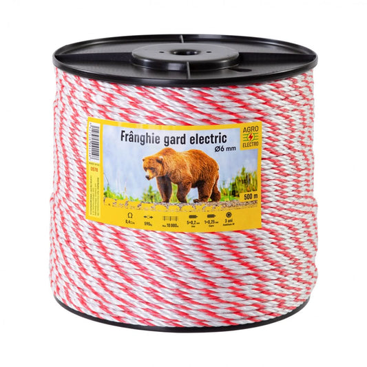 Frânghie gard electric 500 m, rezistenta la rupere 590 kg, rezistenta electrica 0,4 Ω/m
