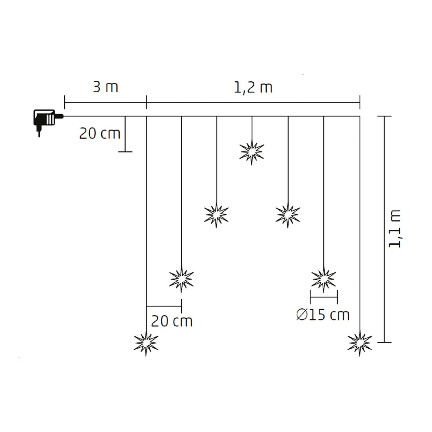 Perdea lumini LED fulg de nea acrilic interior/exterior, 7 LED alb cald, cablu transparent, adaptor IP44