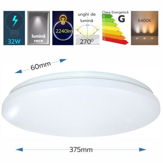 Plafoniera LED Slim Milky, 32W, Ø375x60mm, 6400K