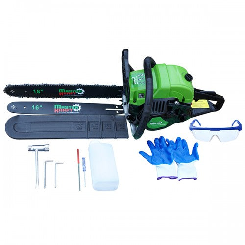 Motofierastrau MasterKraft MK3700-CS, 2.72 CP, 52 cm³, lame 18” si 16”, echipare completa