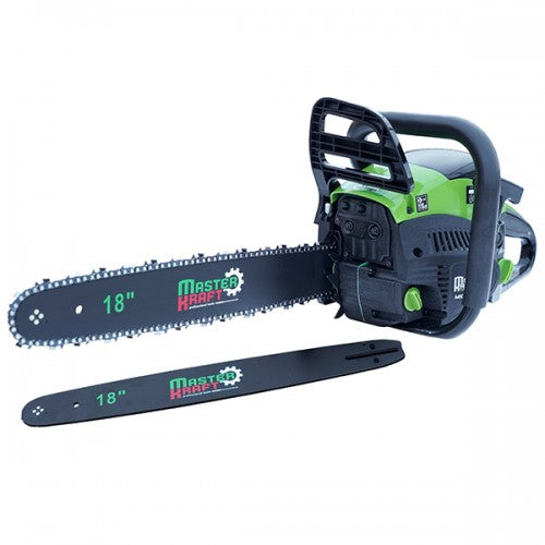 Motofierastrau MasterKraft MK3900-MP, 3.53 CP, 52 cm³, lame 18", 2 lanturi, echipare completa