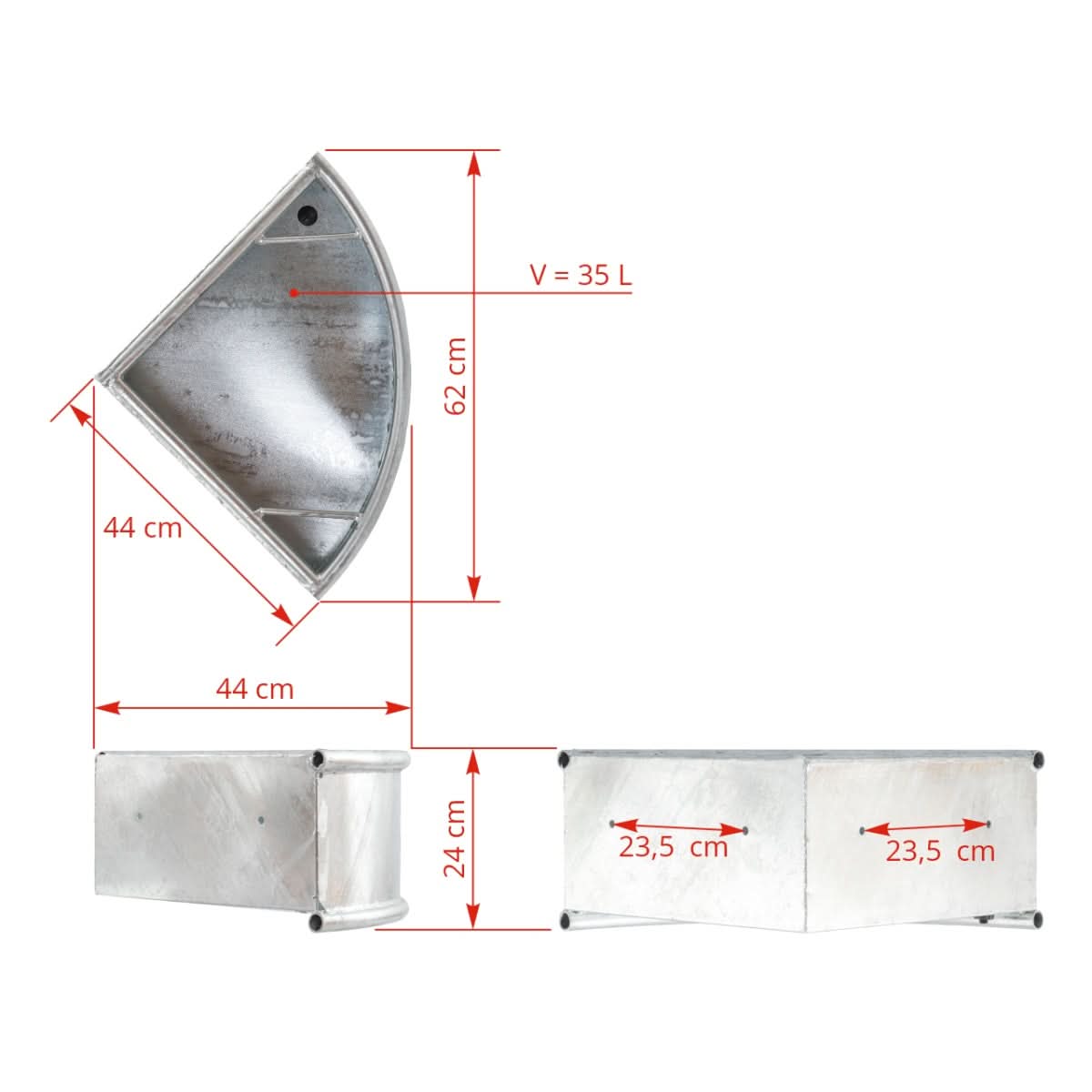 Hranitoare colt otel zincat 35 litri pentru bovine si cabaline montare perete