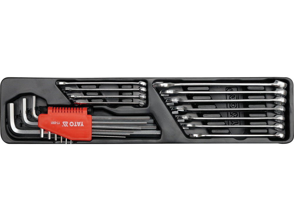 Cutie metalica cu scule Yato 63 piese, otel CrV 50BV30, sistem AS-Drive, clichet 72 dinti, chei combinate, tubulara 1/2", valiza profesionala