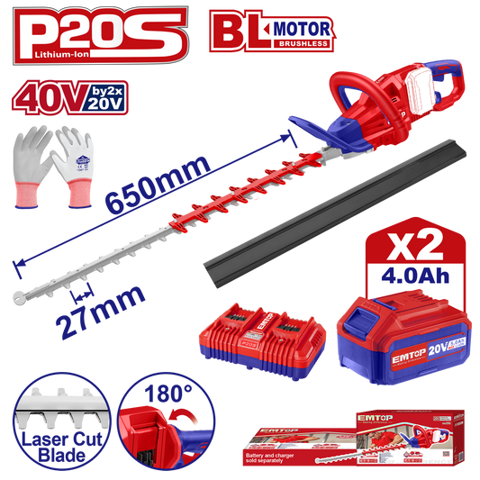 Trimmer gard viu 40V, 2 acumulatori 4.0AH, incarcator dublu, lama 650mm, manusi protectie - ELHT400282