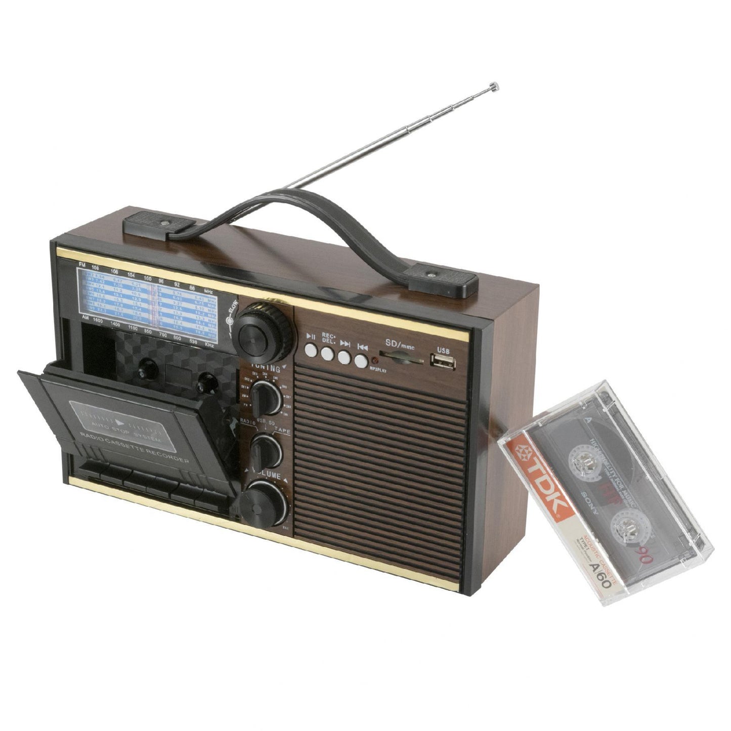 Radio Retro cu Casetofon RRT 11B | Receptor Global AM-FM-SW pe 11 Benzi, Înregistrare și Redare MP3/WMA