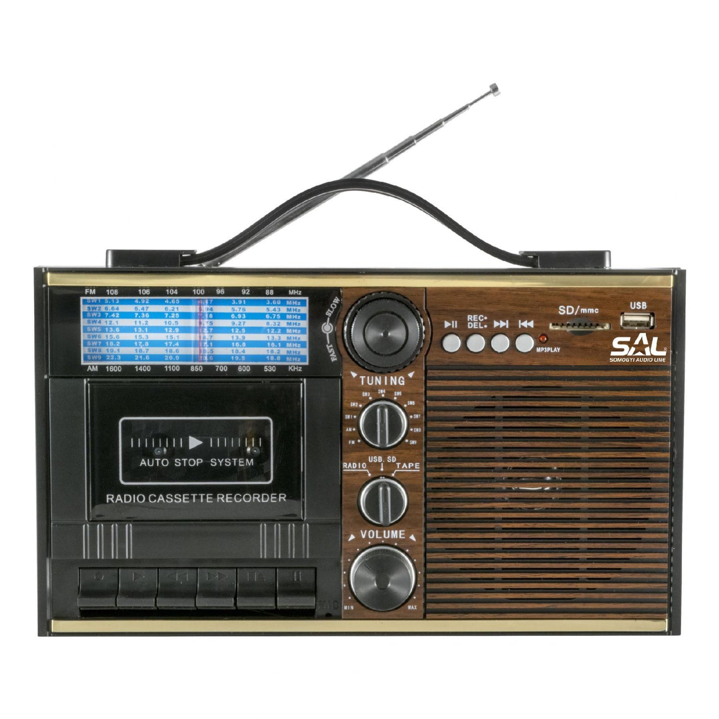 Radio Retro cu Casetofon RRT 11B | Receptor Global AM-FM-SW pe 11 Benzi, Înregistrare și Redare MP3/WMA
