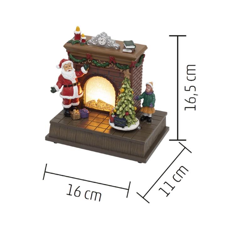 Diorama LED semineu interior cu brad rotativ si Mos, DRM 14