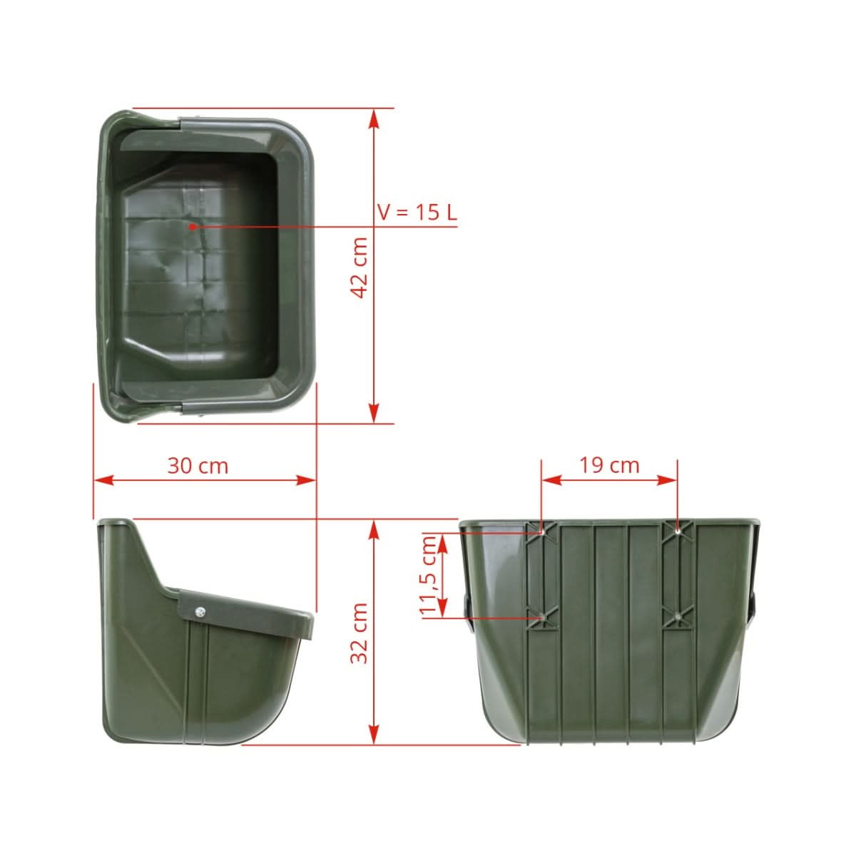 Hranitoare plastic vaci 15 litri cu margine protectie verde