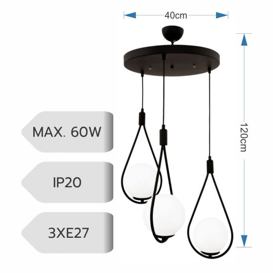 Candelabru Meksika Negru, 3xE27, 60W, 120x40cm