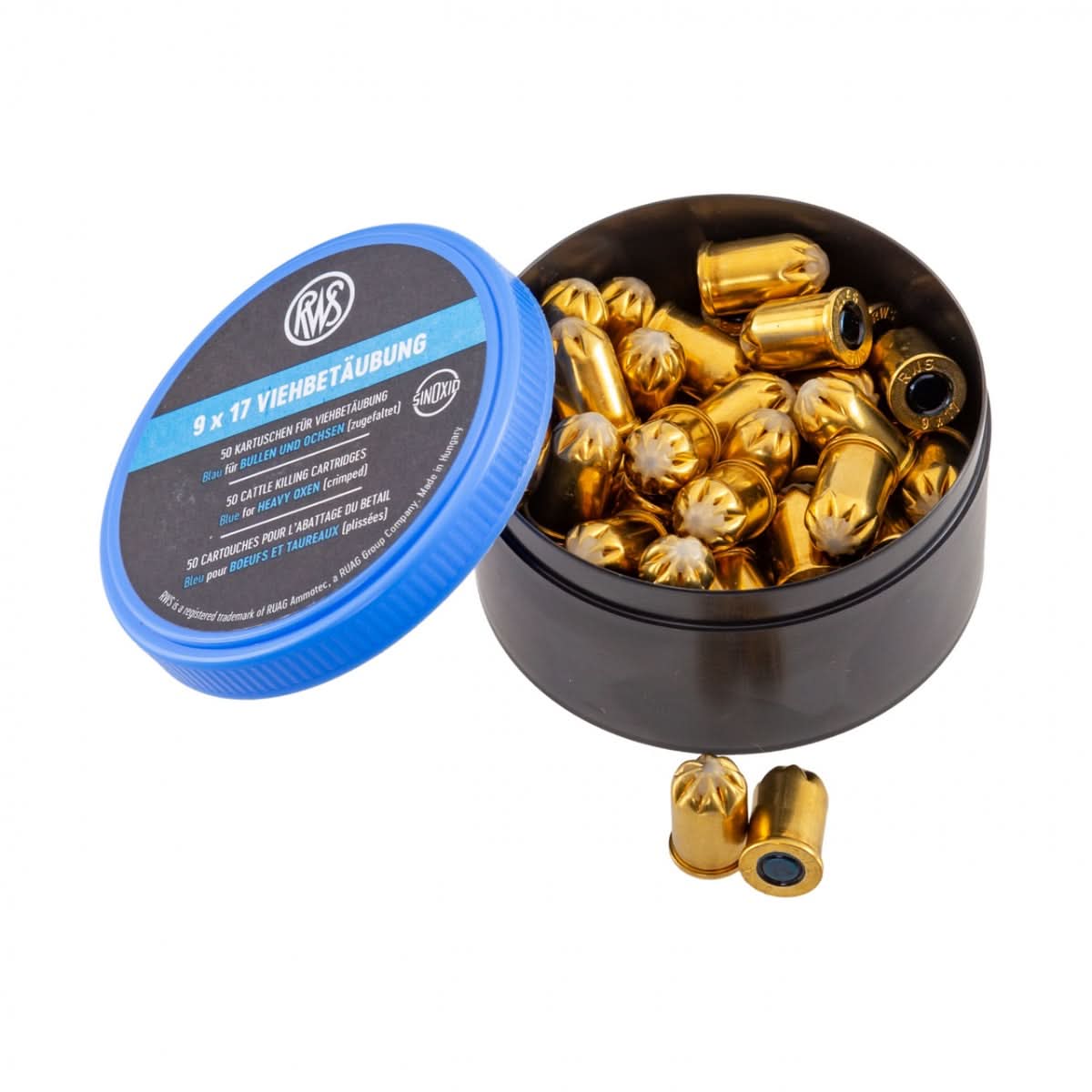 Capse asomator albastre 9 × 17 mm, 50 buc pentru animale talie medie-mare