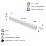 Corp LED liniar interconectabil, 20W, 5000K, 600 mm, alb