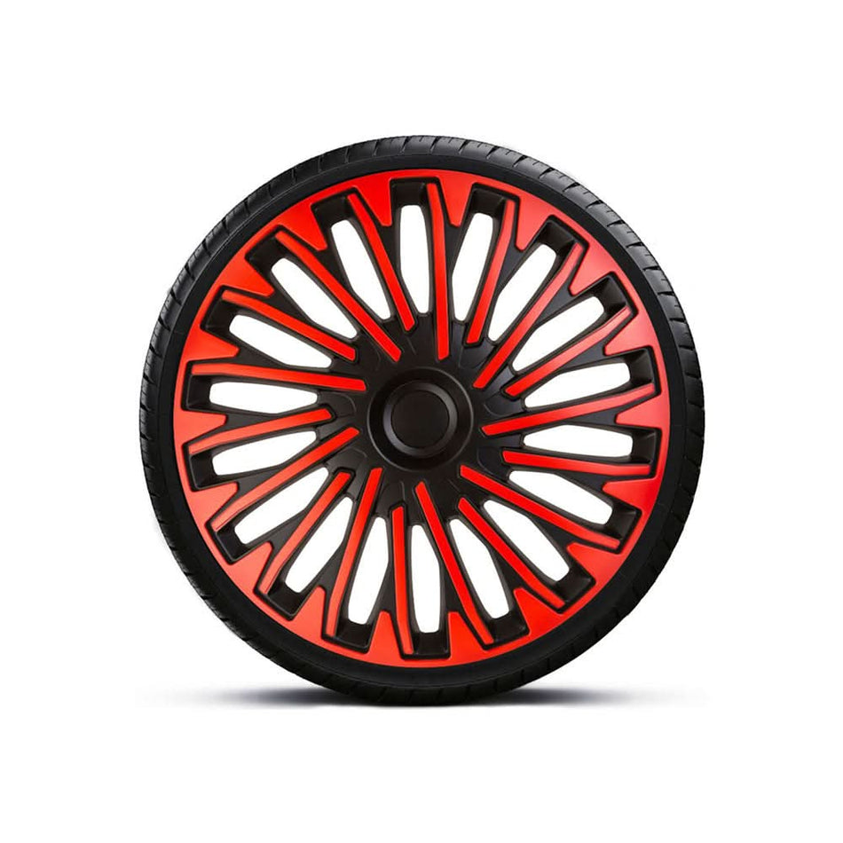 Set 4 Capace Roți 16 inch, Roșu-Negru cu Inel Negru, Model Soho, ABS