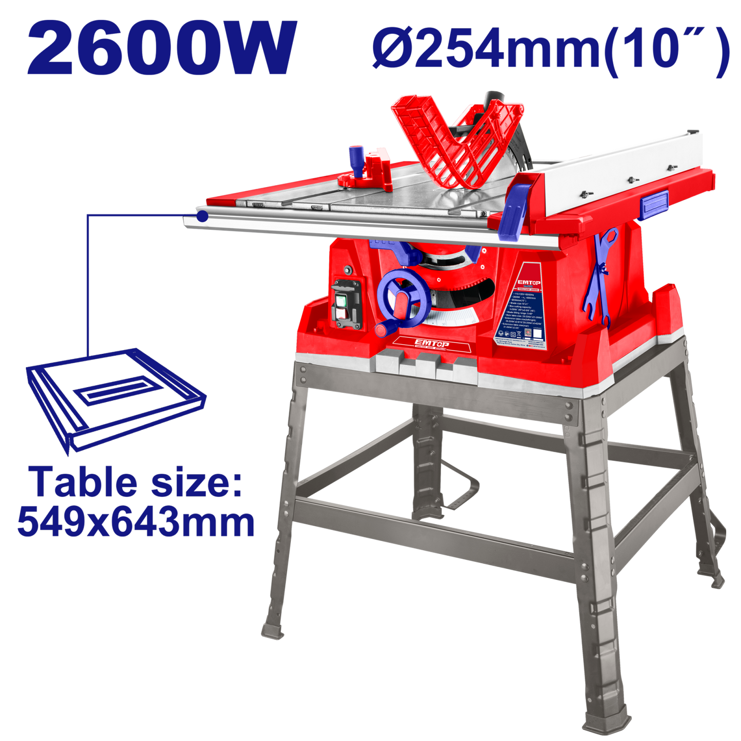 Fierăstrău Electric Circular cu Masă, 2600W, Masa 549x643mm - ETSW26001, EMTOP