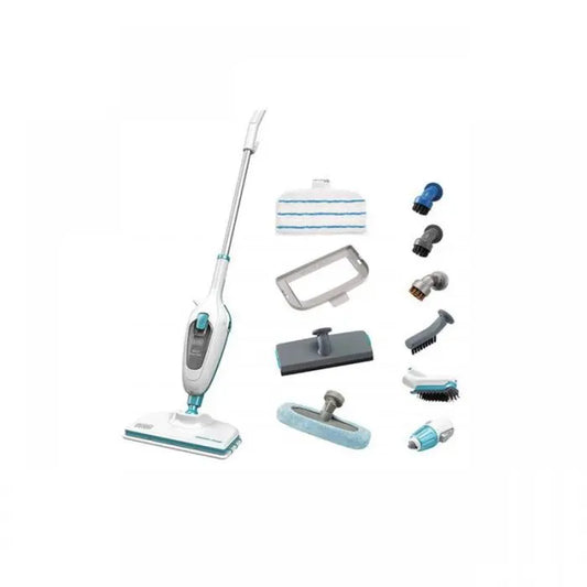 Mop cu aburi Black+Decker FSMH13E10, 1300W, 10-in-1, Curatare igienica, Rezervor 0.38L, Alb-Verde
